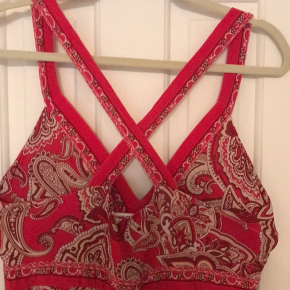 Gorgeous red and tan paisley maxi dress. - Picture 4 of 5